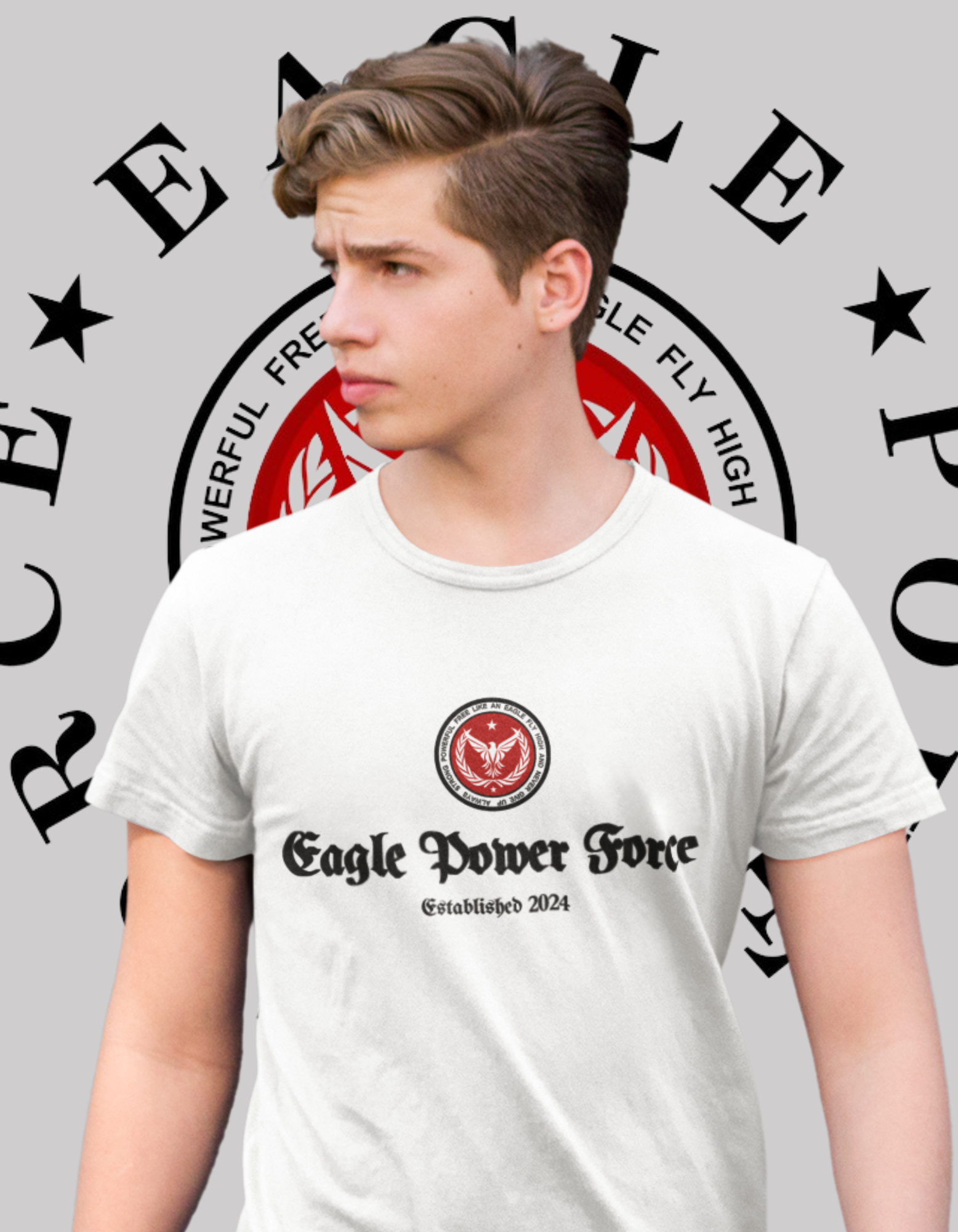 Eagle Power Force Youth T Shirt White front logo