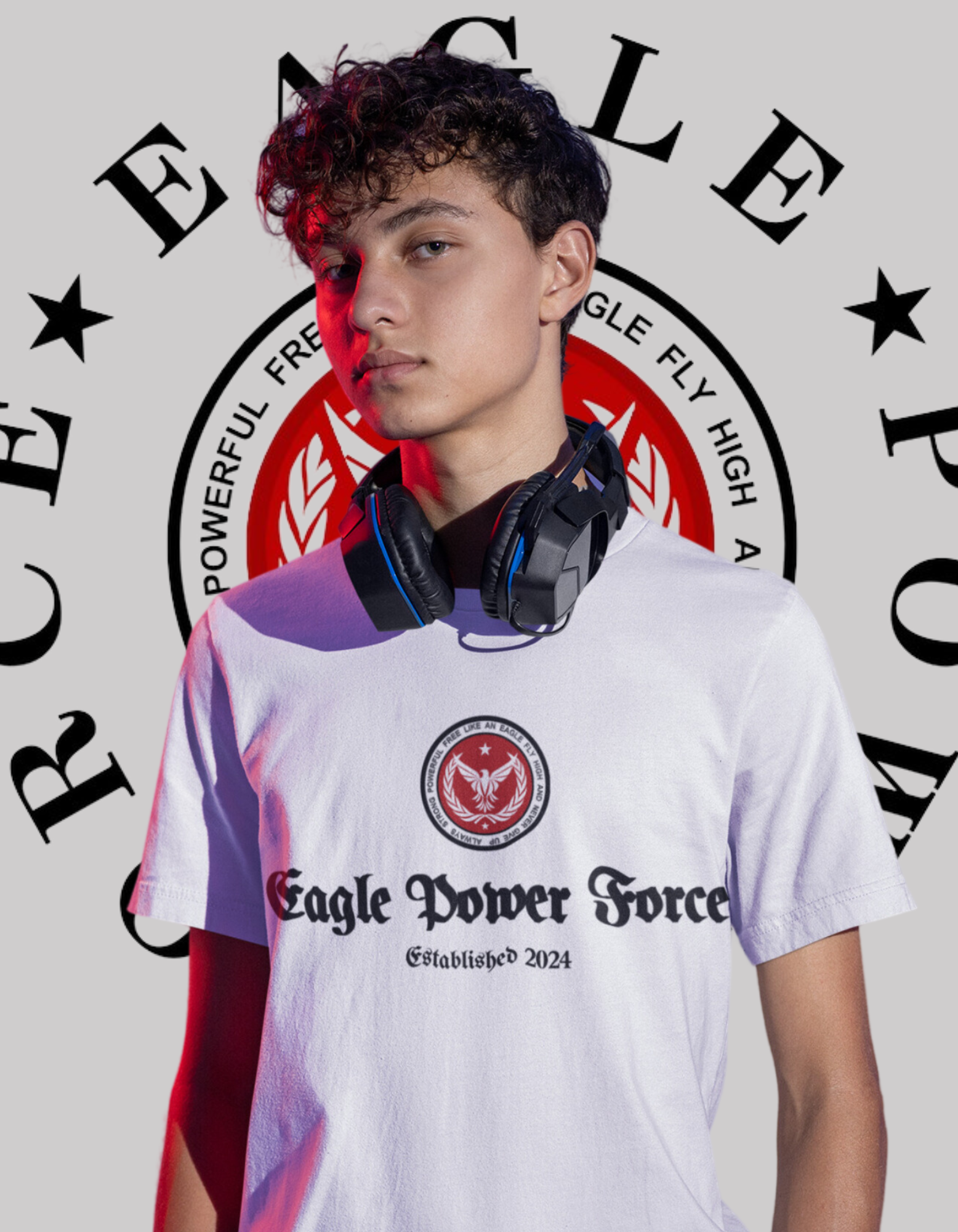 Eagle Power Force Youth T Shirt White front logo