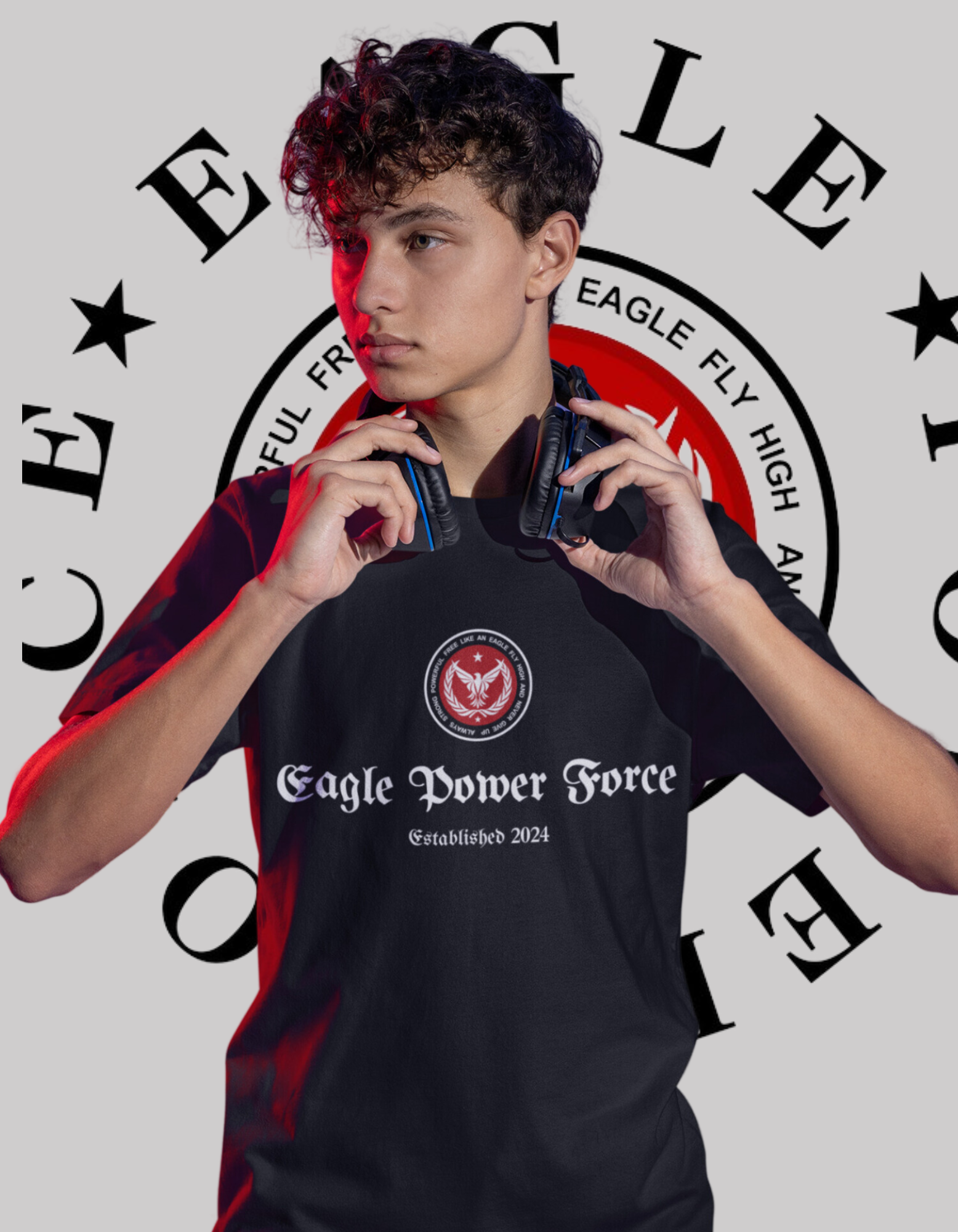 Eagle Power Force Youth T Shirt black front logo