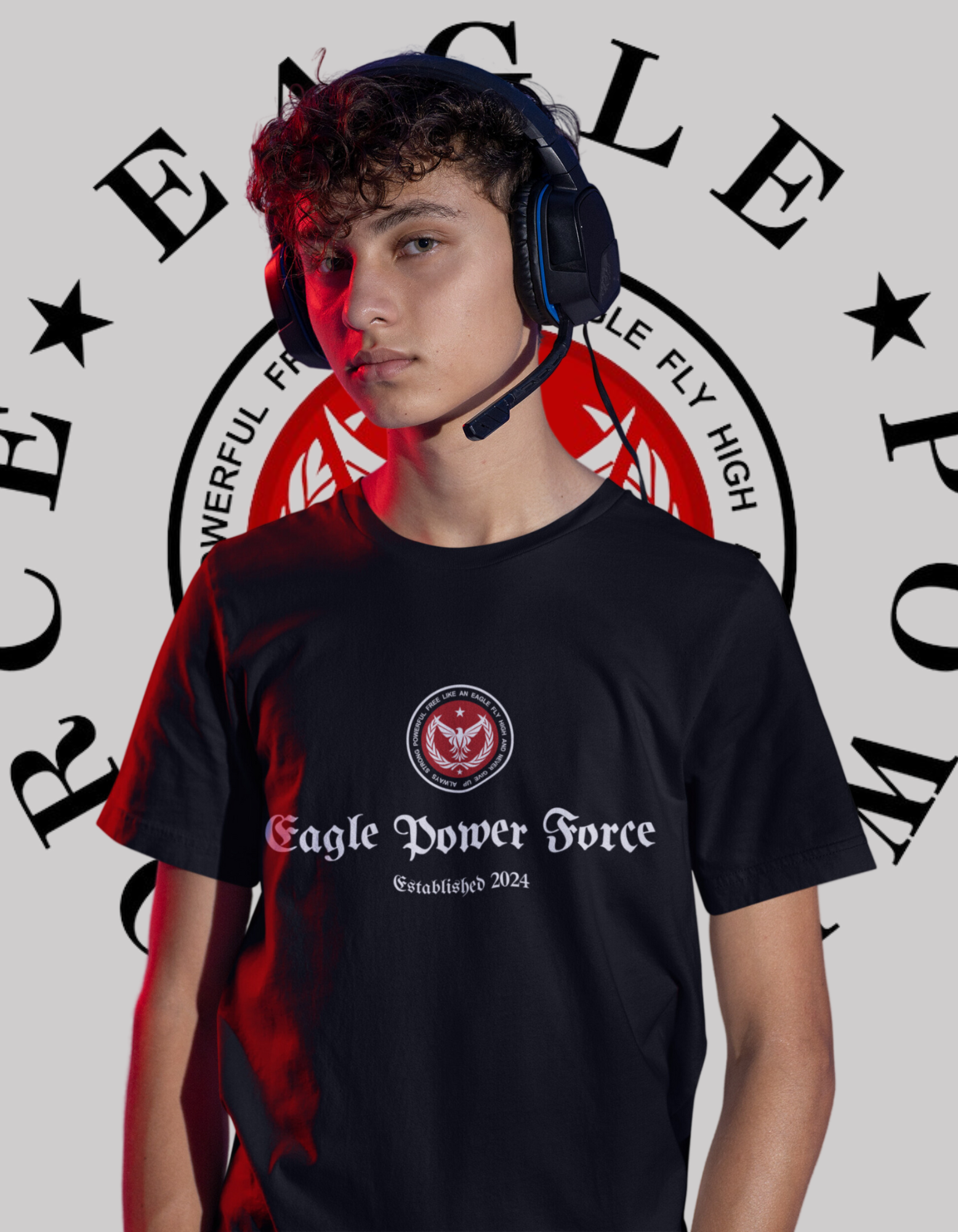 Eagle Power Force Youth T Shirt black front logo