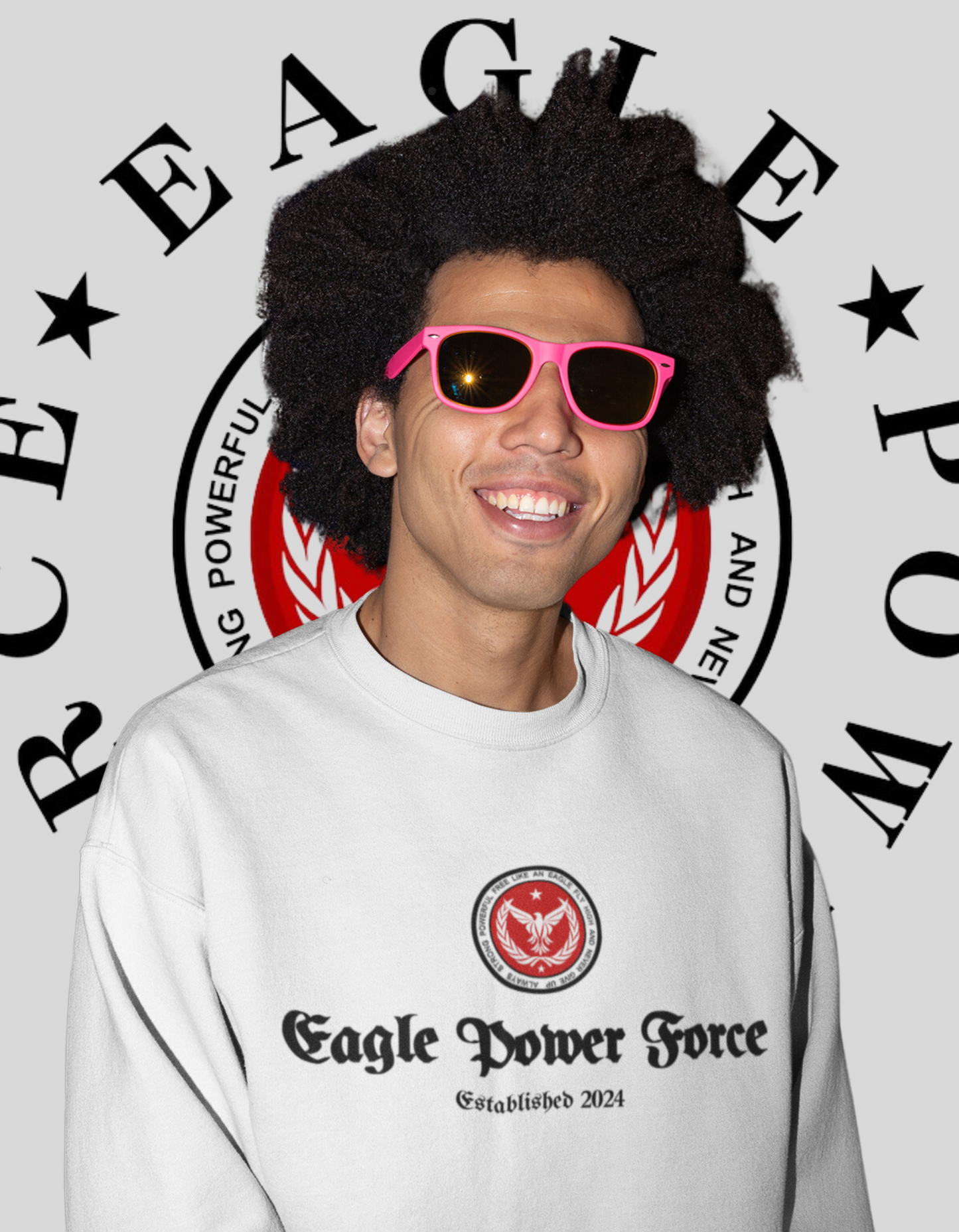 Eagle Power Force Youth White Crewneck Sweatshirt front logo