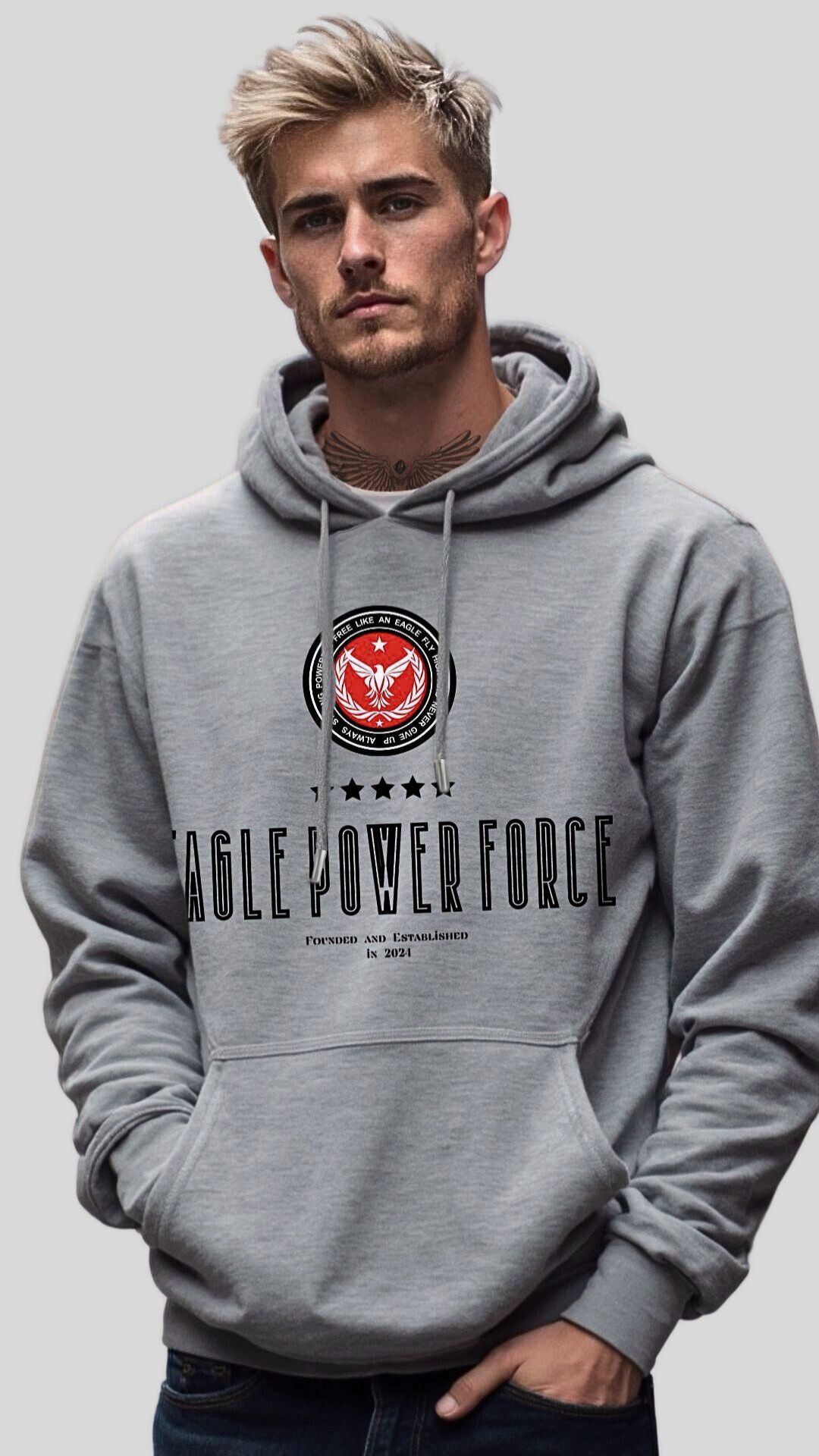Hoodie Men's Gray Eagle Power Force