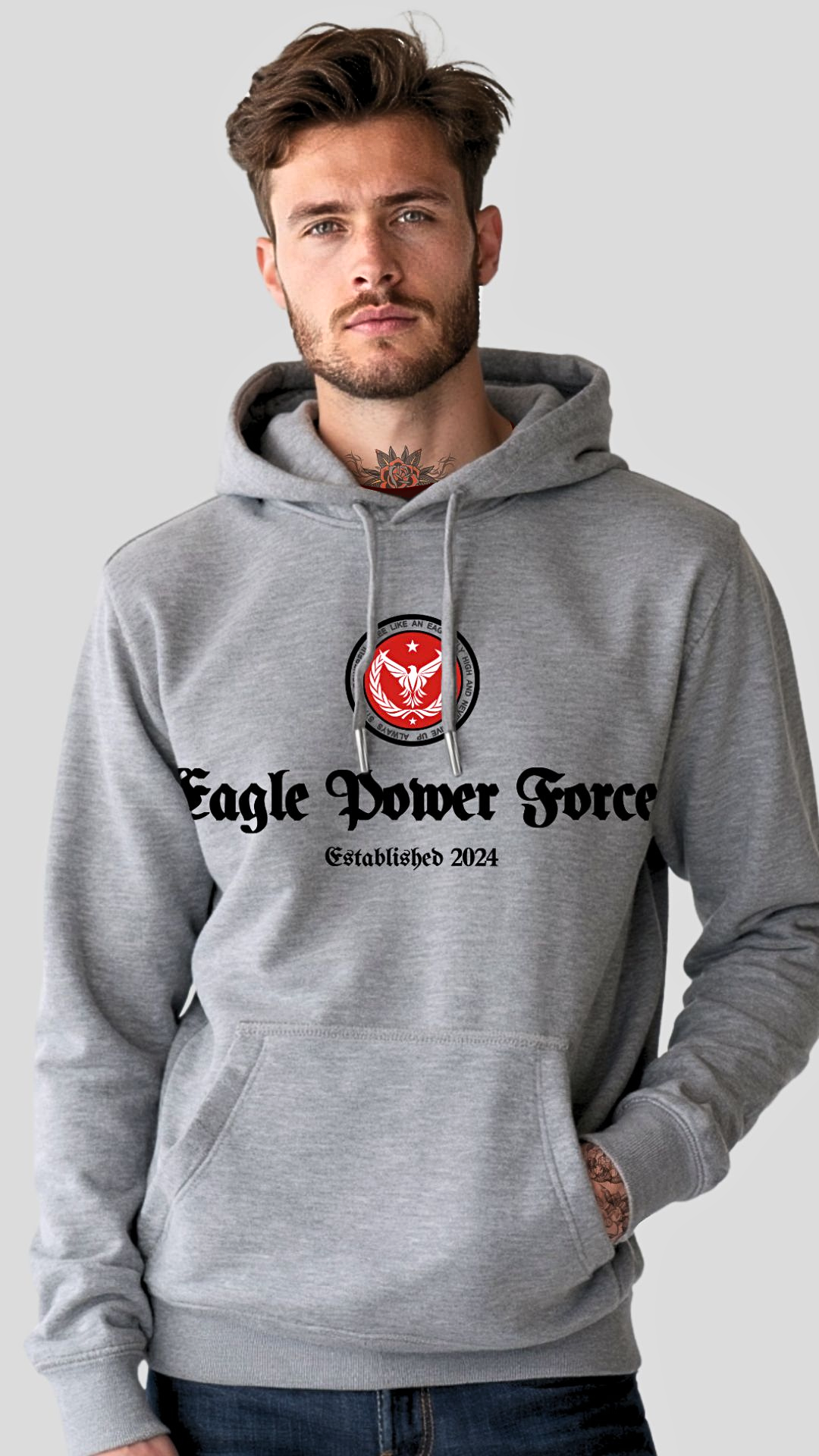 Hoodie Men's Gray Eagle Power Force