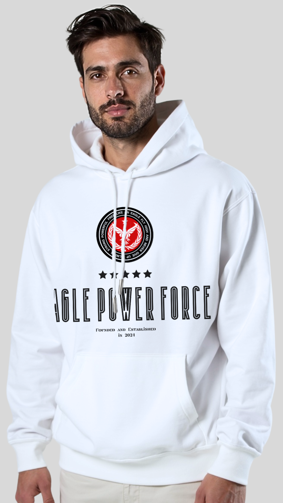 Hoodie Men's White Eagle Power Force