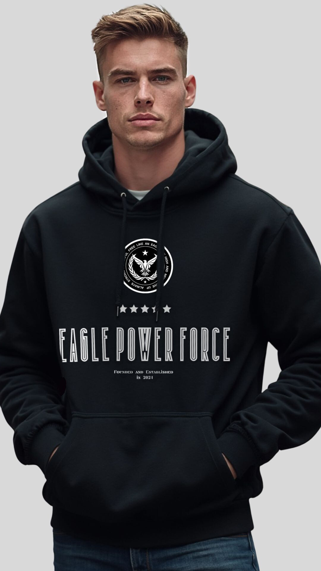 Hoodie Men's black Eagle Power Force