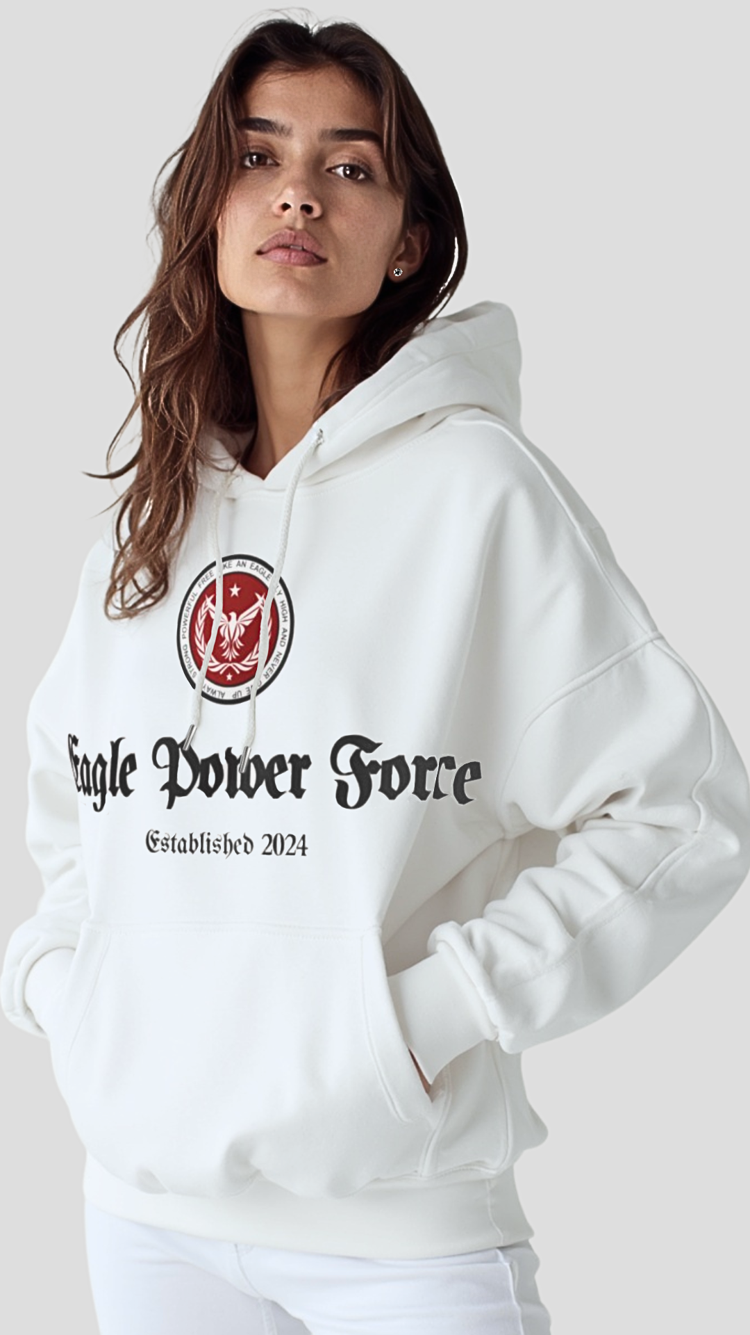 White Hoodie Women's Eagle Power Force