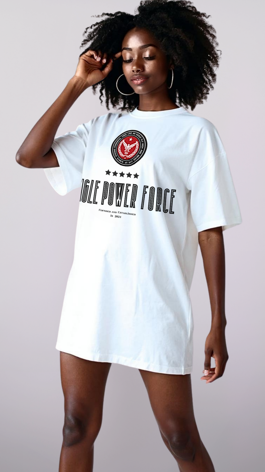 Semi-frontal angle – Eagle Power Force Girls’ white urban graphic tee EPF Edition R
