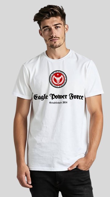 Front torso view – Eagle Power Force Boys’ white heavy cotton T-shirt youth casual fashion