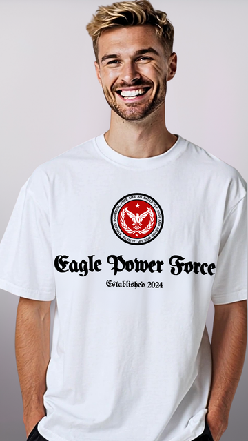 Front torso view – Eagle Power Force Men’s white streetwear T-shirt casual urban fashion