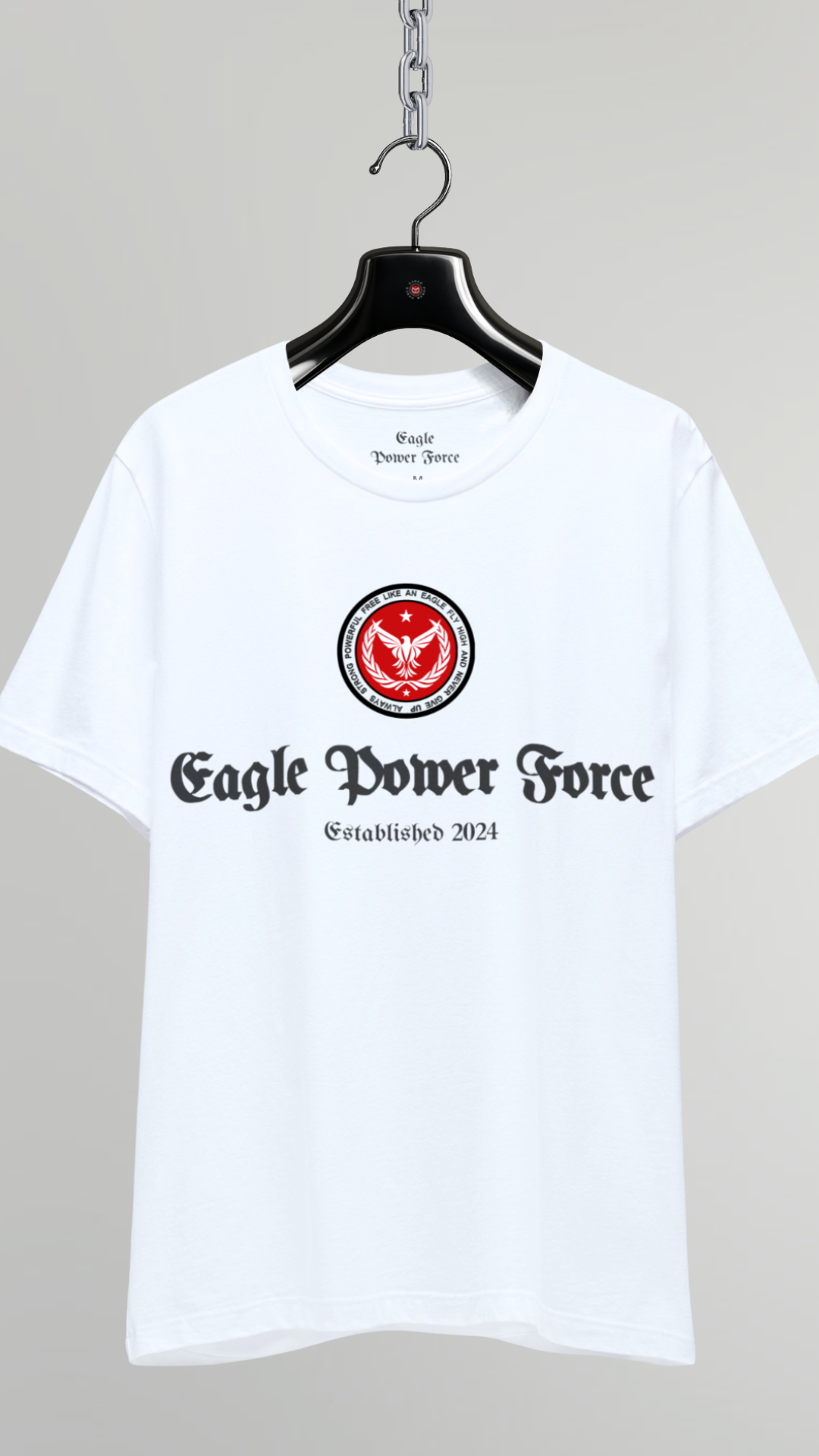 T-shirt shot hanging – Eagle Power Force white heavy cotton youth casual streetwear T-shirt