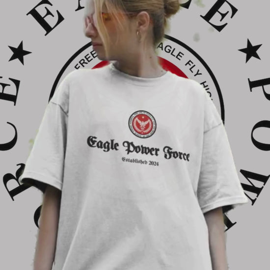 Girl with White Eagle Power Force T-shirt with logo on chest